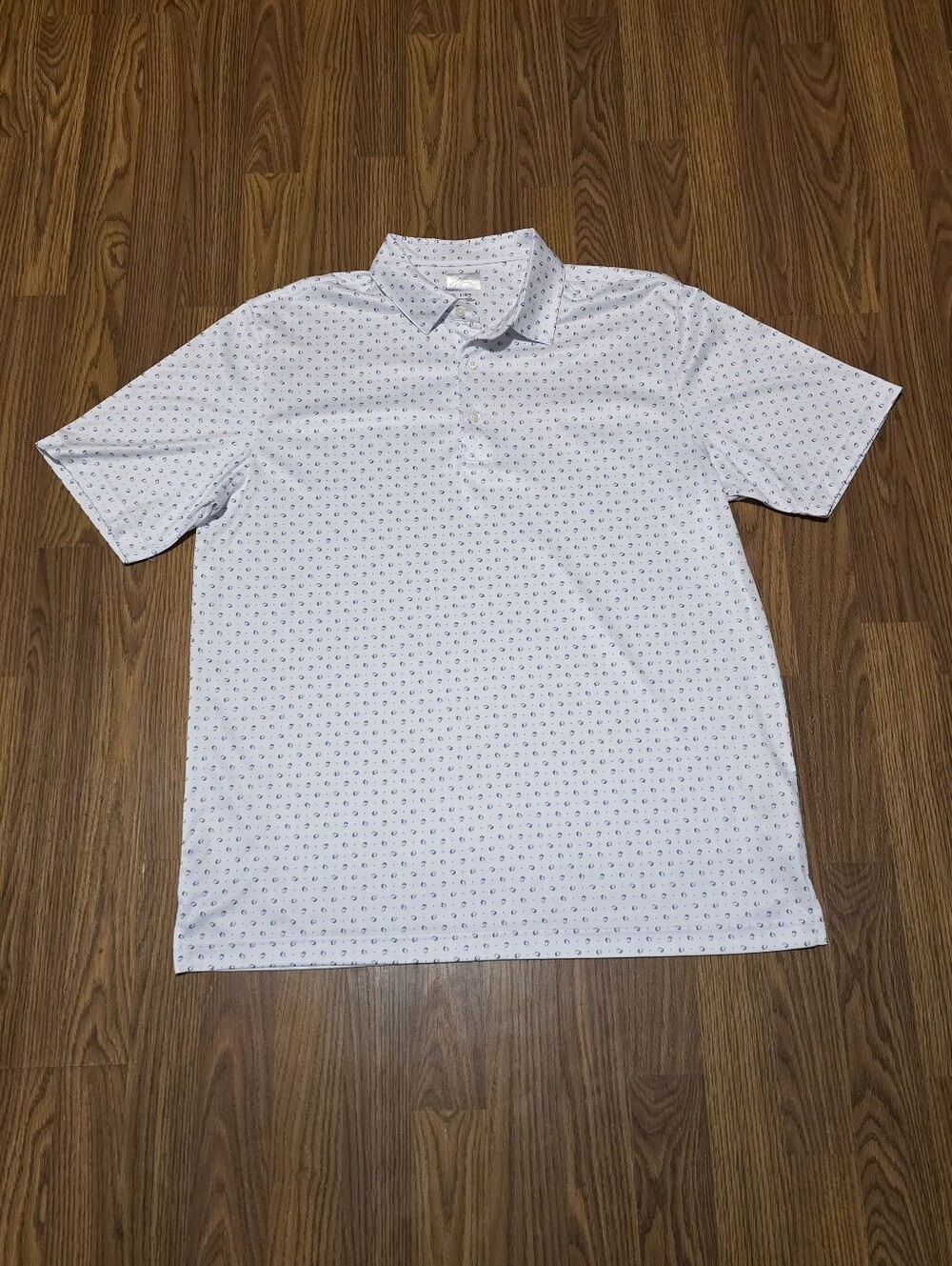 Greg Norman Play Dry Golf Polo Mens L White Blue Micro Print Shirt E96